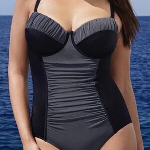 Tropiculture Black and Gray Shirred Swimsuit - Size 18